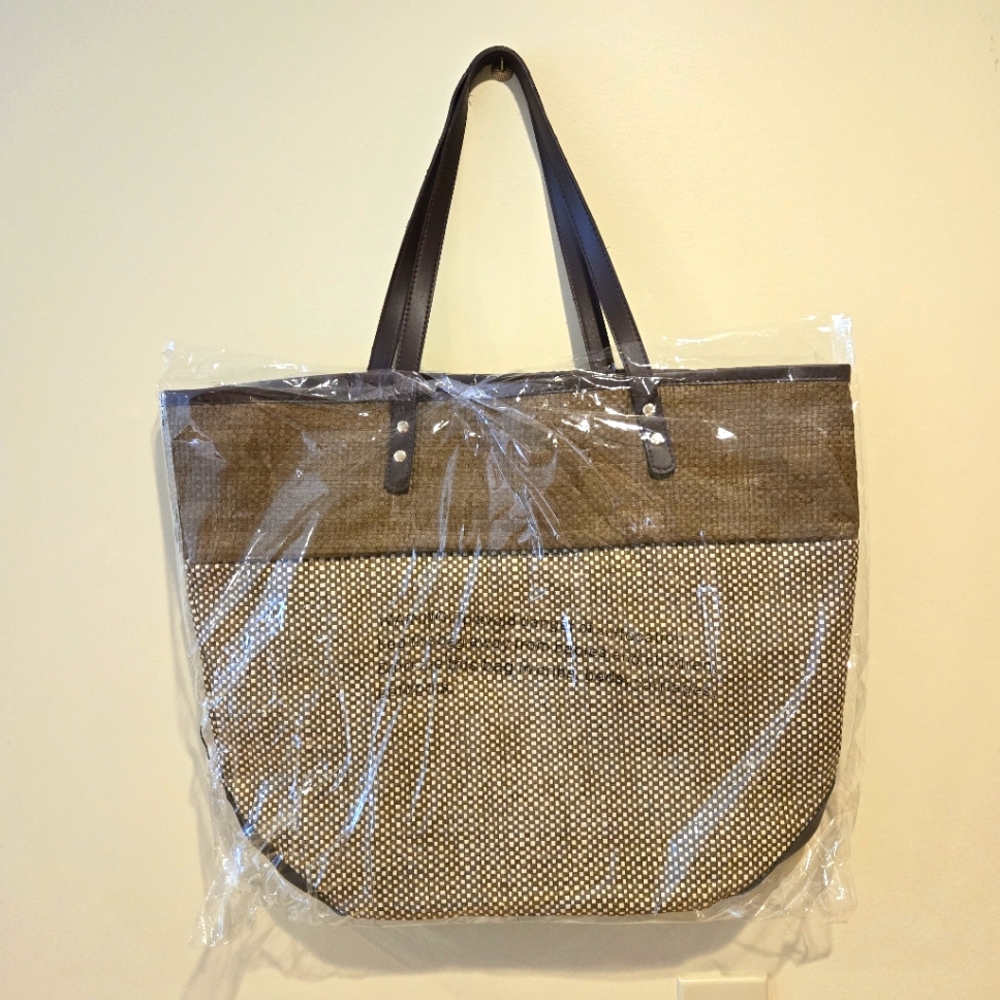 Brown & Tan Woven Tote Bag